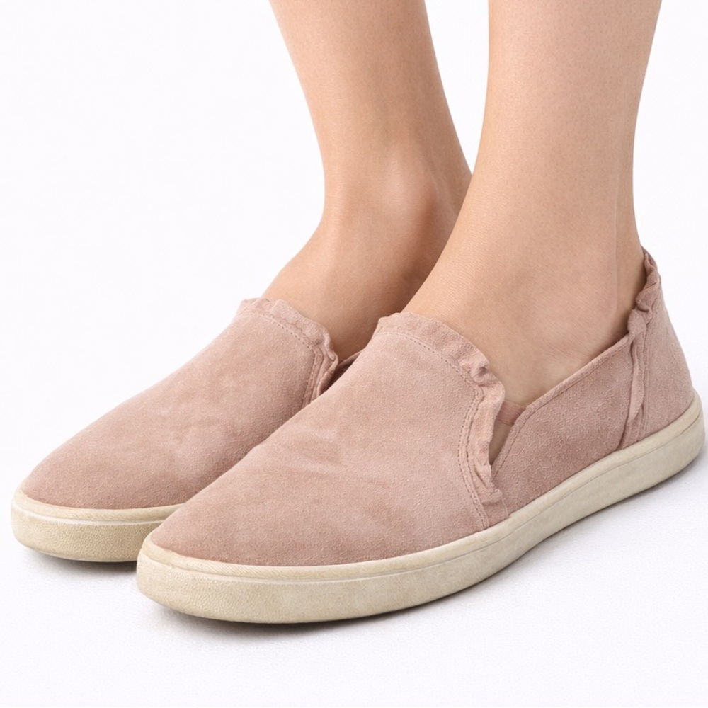 Kate Spade “Lilly” Ruffle Trim Casual Slip-on Sneakers Suede Pink Gray Size 8M